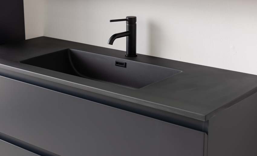 Badkamermeubel Tibo grijs hangend met enkele wastafel mat zwart 120cm