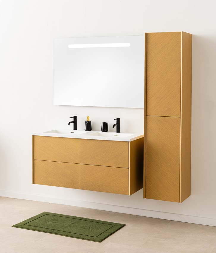 Meuble de salle de bains Waldorf chêne suspendu avec lavabo double en solid surface 120cm