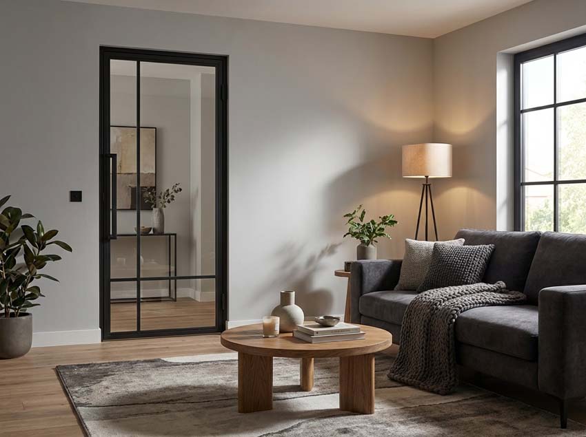 Porte intérieure en acier Tara noir 4R 98x234,9cm gauche