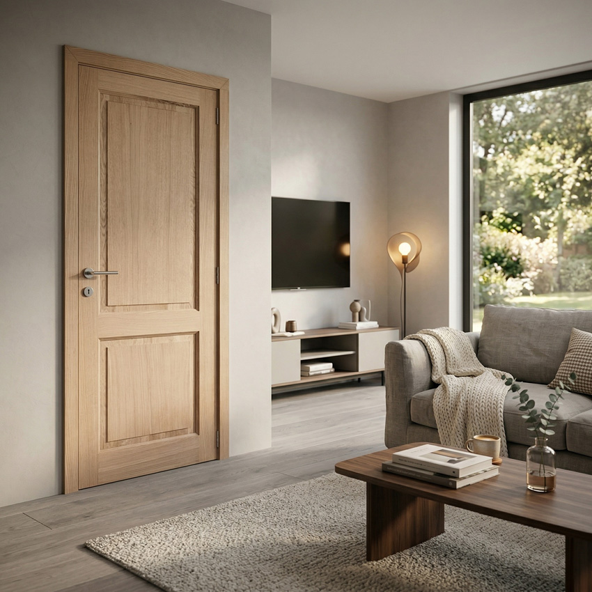 Porte intérieure complète Chambord placage chêne 201,5x78cm bois massif réversible + châssis 16,5cm