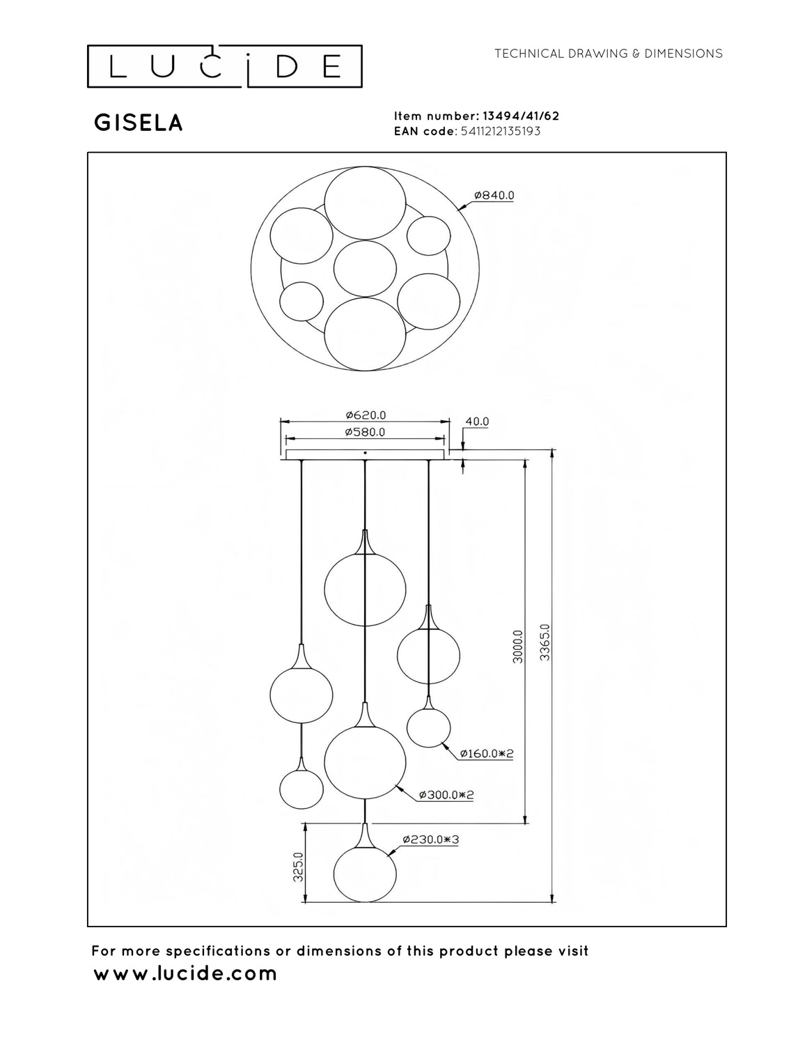 Lucide Premium Gisela - Hanglamp - Ø84cm - LED Dimb. - 2700K - Met vervangbare LED-module - Amber