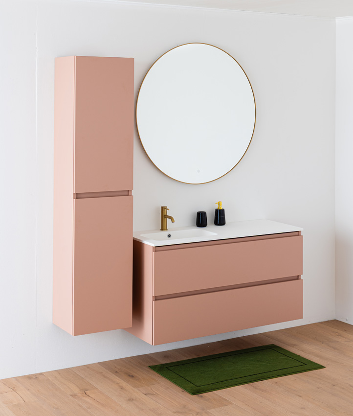Meuble de salle de bains Dotan abricot suspendu avec lavabo simple gauche blanc mat 120cm