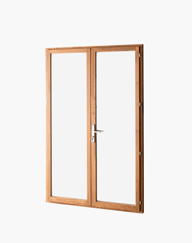 Houten terrasraam 2-vleugels Meranti Trae 55mm naturel 1000 x 2150 mm