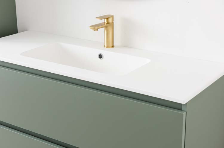 Meuble de salle de bains Dotan eucalyptus vert avec lavabo simple blanc mat 120cm