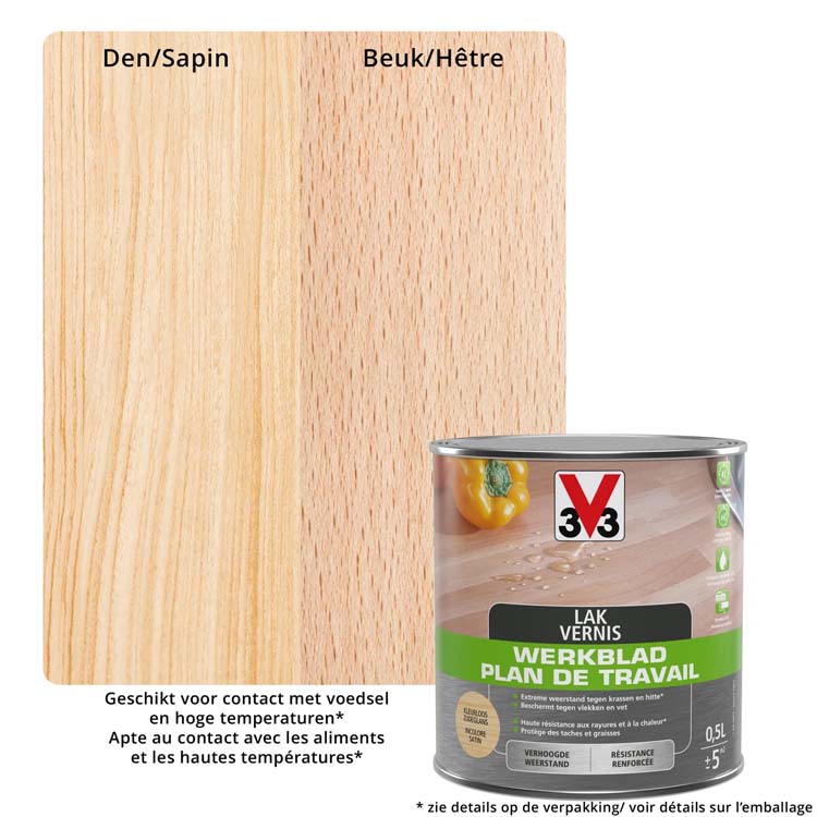 V33 vernis plan de travail satiné brillant incolore 0,5l