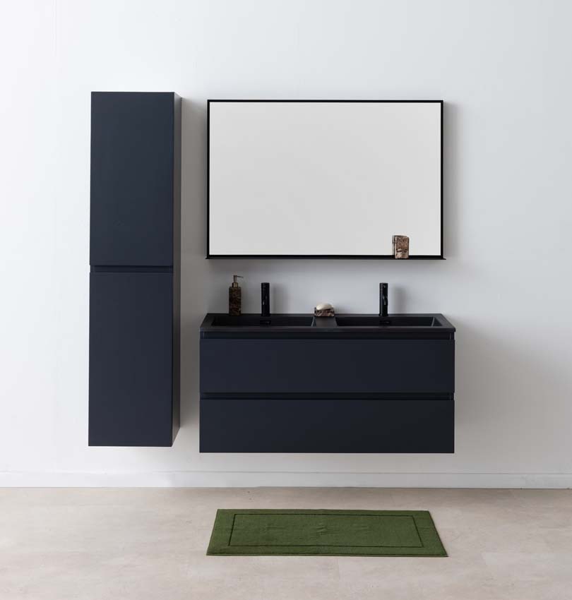 Meuble de salle de bain Tibo gris 1200 mm lavabo double noir mat