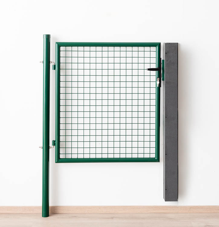Portillon de jardin simple complet vert 100x100cm - poteaux ronds, poteaux, serrure et poignée inclus