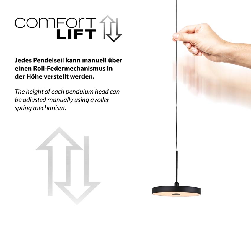 Hanglamp Easy Lift - Zwart - Ø15,2cm - Dimbaar - 1x6,8W - 3000K