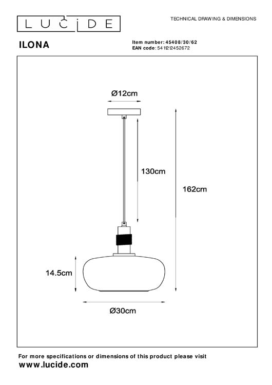 Lucide ILONA - Suspension - Ø 30 cm - 1xE27 - Ambre