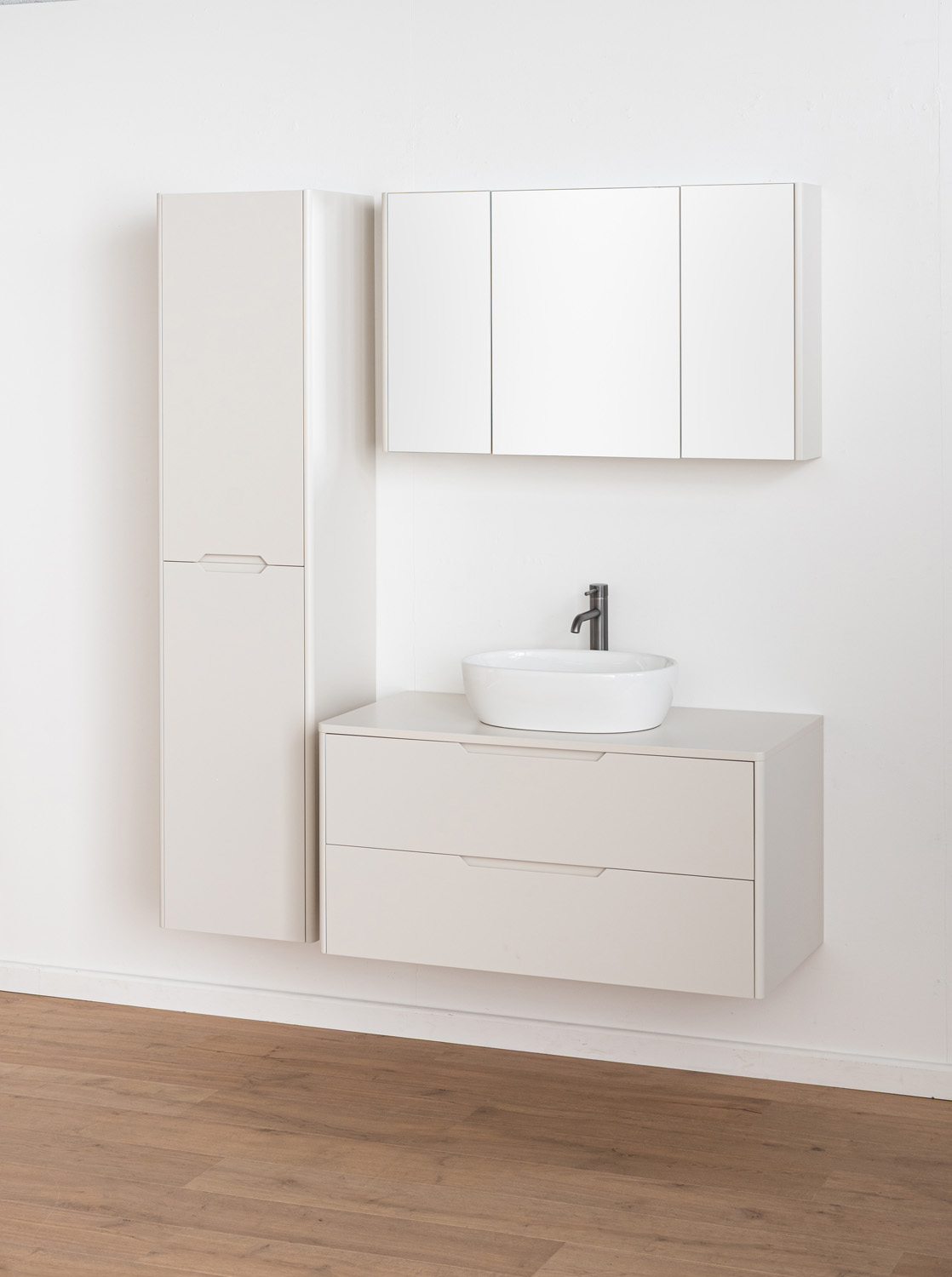 Badkamermeubel Billie beige met opbouwkom glanzend wit 100cm