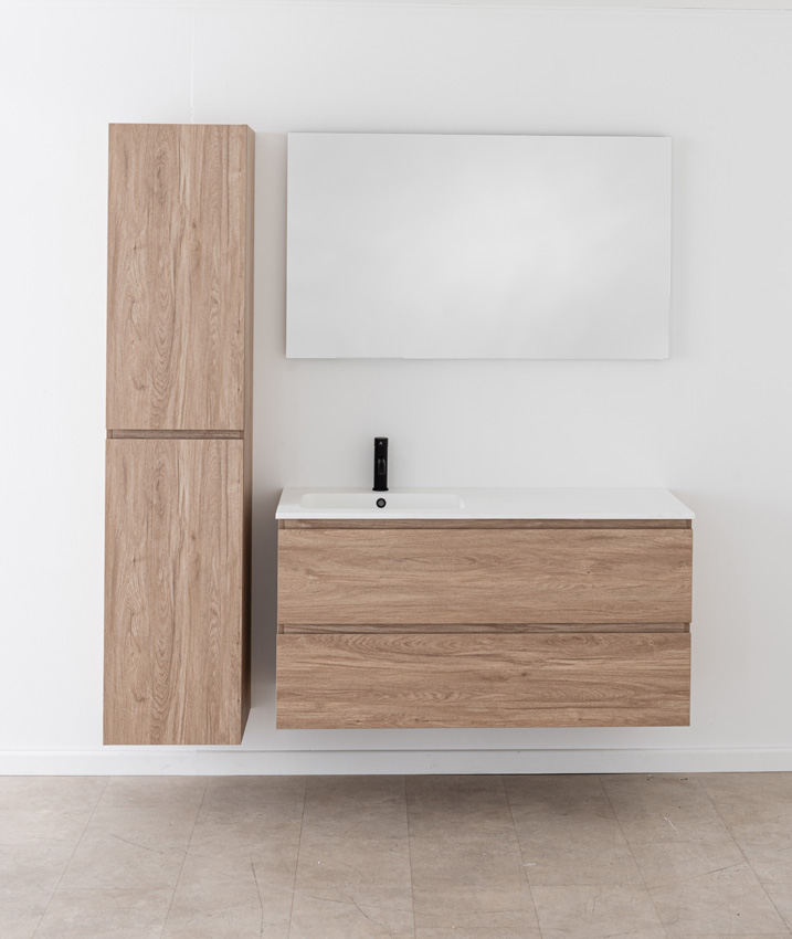 Badkamermeubel Bianca eiklook hangend met enkele wastafel mat wit 120,5cm