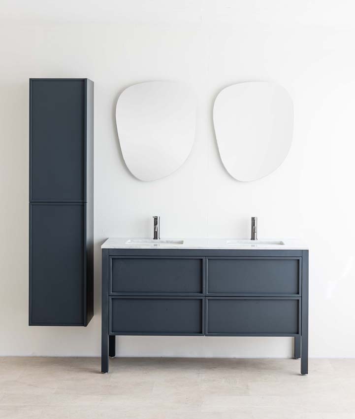 Meuble de salle de bains Fara anthracite sur pied avec lavabo double effet marbre carrara 140cm