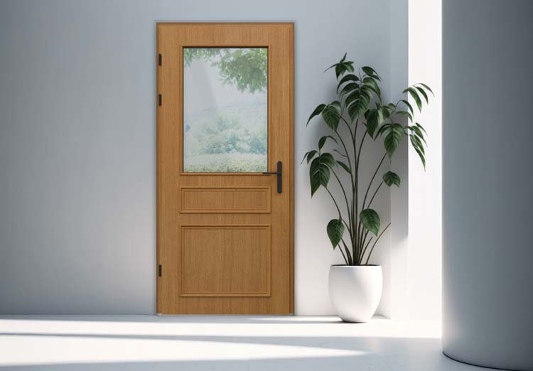 Porte extérieure bois semi-vitrée Taag meranti naturel verre clair 980x2180mm ouvrant à gauche