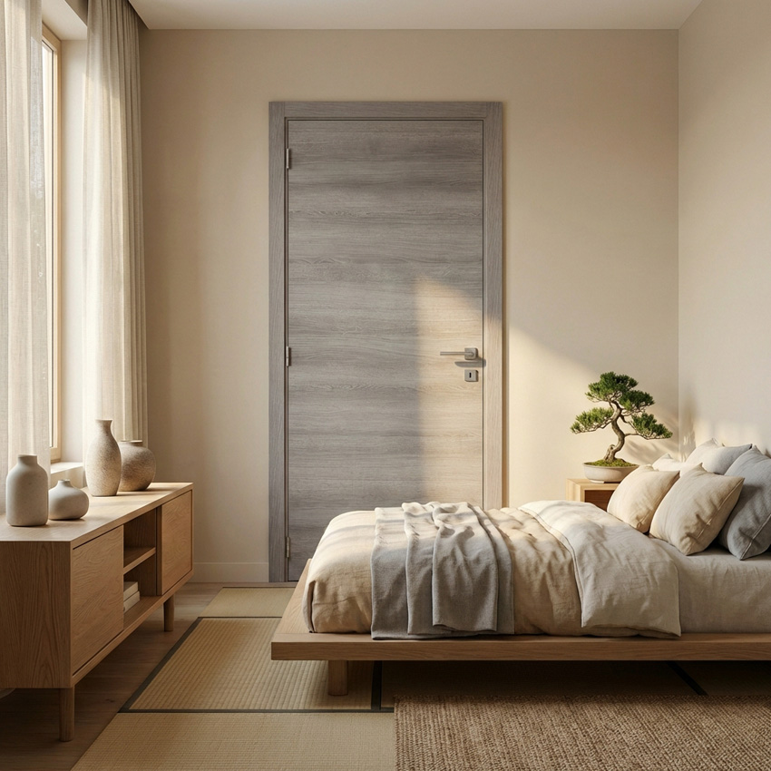 Porte intérieure complète S61 Ardenne gris 201,5x78cm tubulaire réversible + châssis 16,5cm