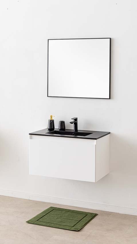 Meuble de salle de bains Arizona suspendu avec lavabo simple noir mat 80cm