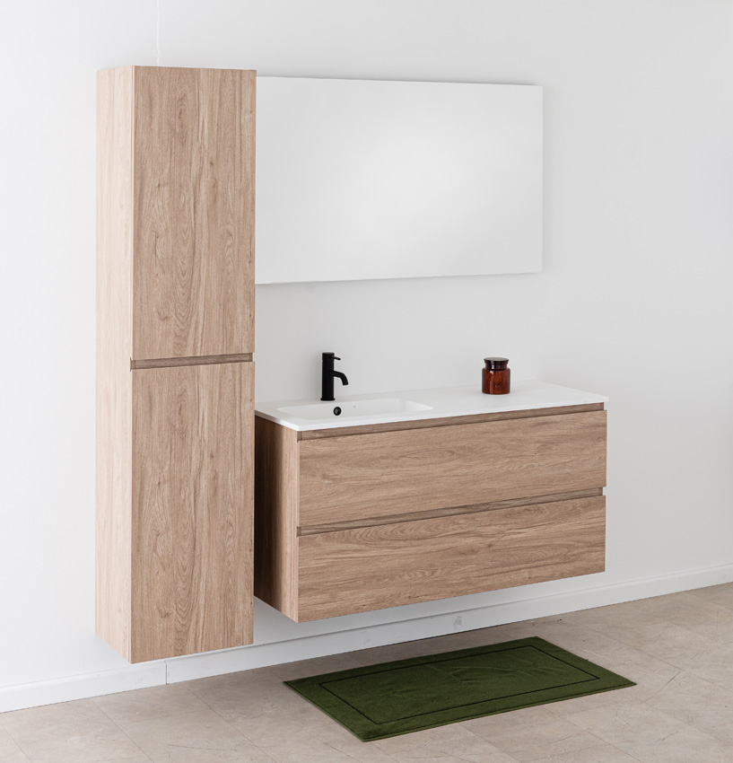 Badkamermeubel Bianca eiklook hangend met enkele wastafel mat wit 120,5cm