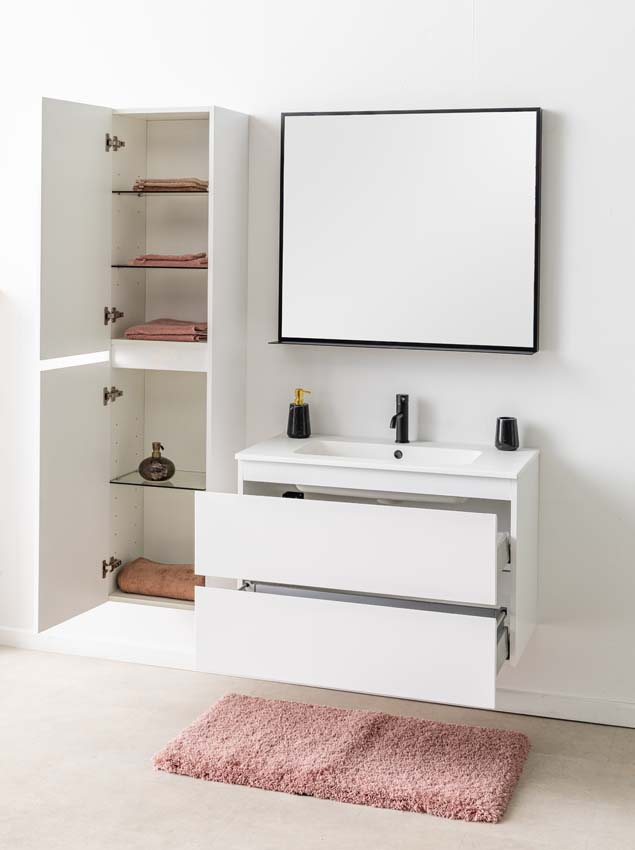 Meuble de salle de bain Tibo blanc 900 mm lavabo blanc mat