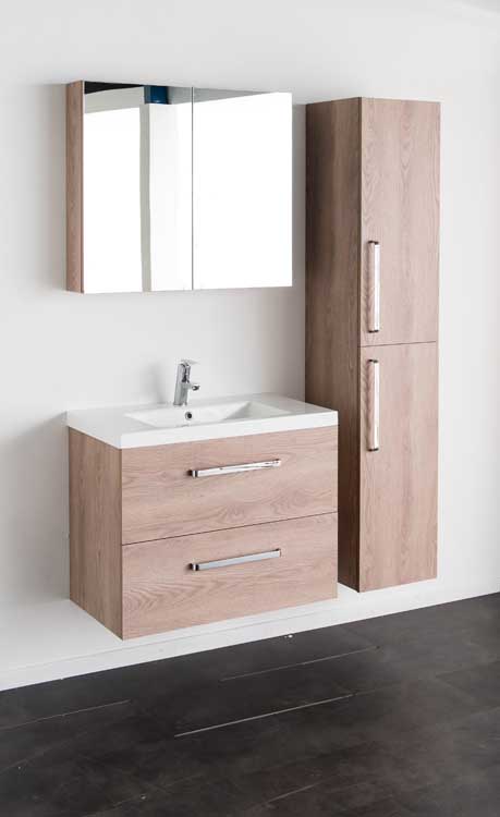 Meuble salle de bain Bison chêne 800mm,lavabo brillant