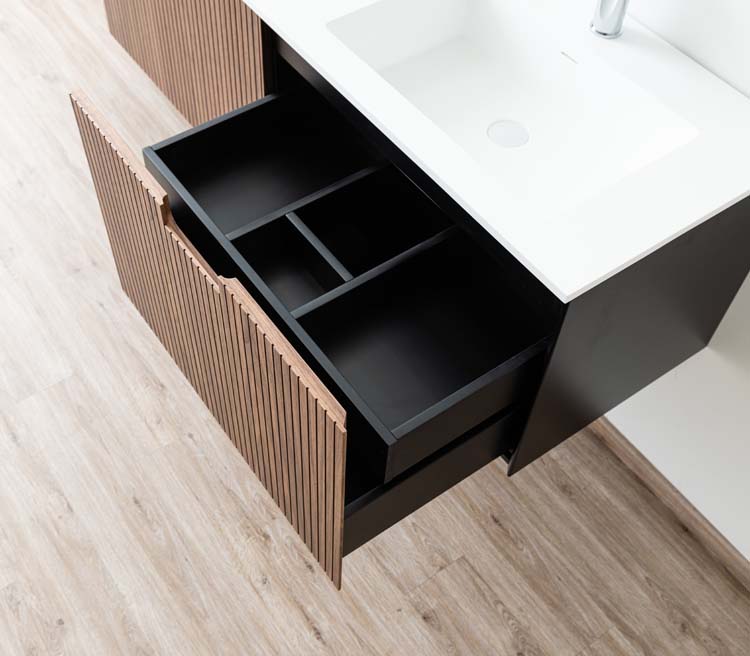 Meuble de salle de bains Willow noyer suspendu avec lavabo double blanc mat 140cm