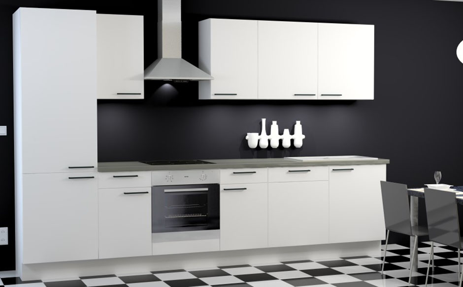 Keuken Premium 6 wit vlak 330cm - voorgemonteerd - zonder toestellen