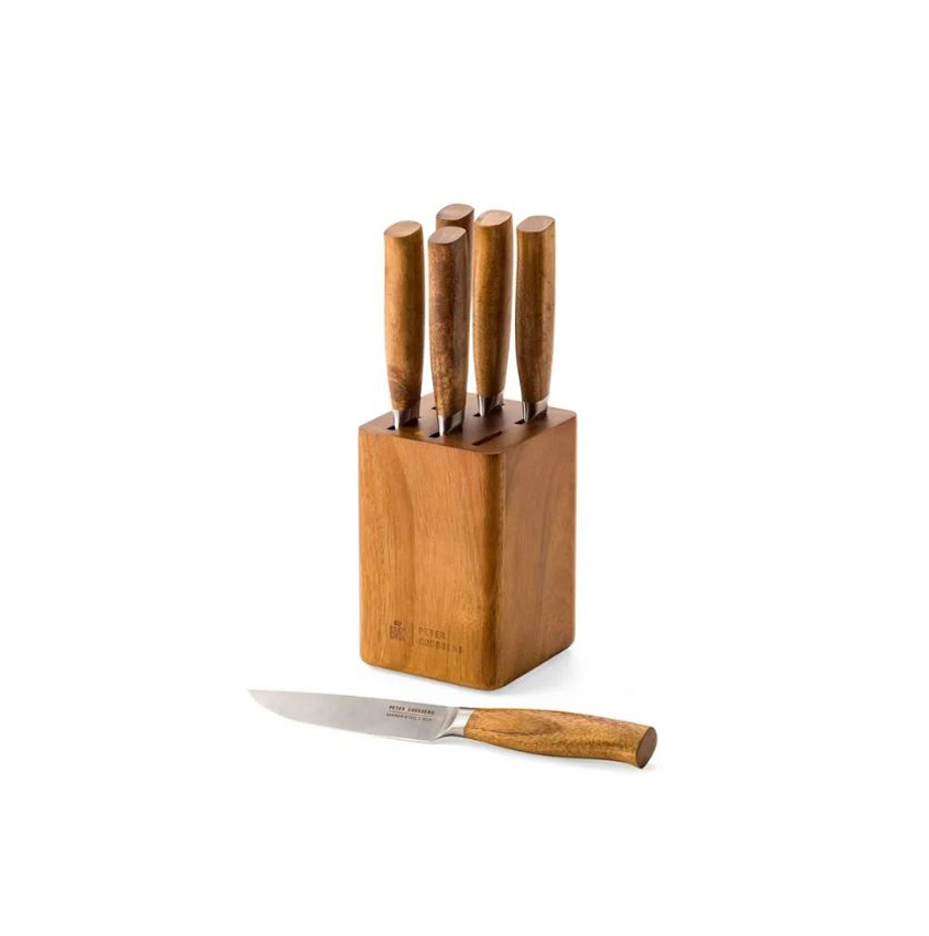 Set de 6 couteaux à steak BK Peter Goossens Maestro inox/bois d'acacia avec bloc