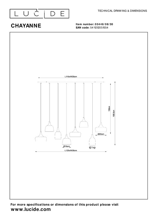 Lucide CHAYANNE - Hanglamp - 8xE14 - Zwart