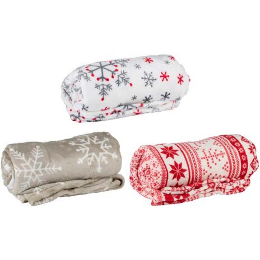 Plaid Articasa x-mas flanelle beige/blanc/rouge 200x150cm