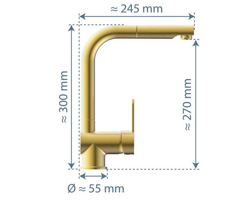 Keukenkraan Levi mat goud met uittrekbare uitloop