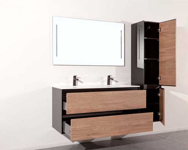 Badkamermeubel Molly houtlook hangend met dubbele wastafel mat wit 120cm