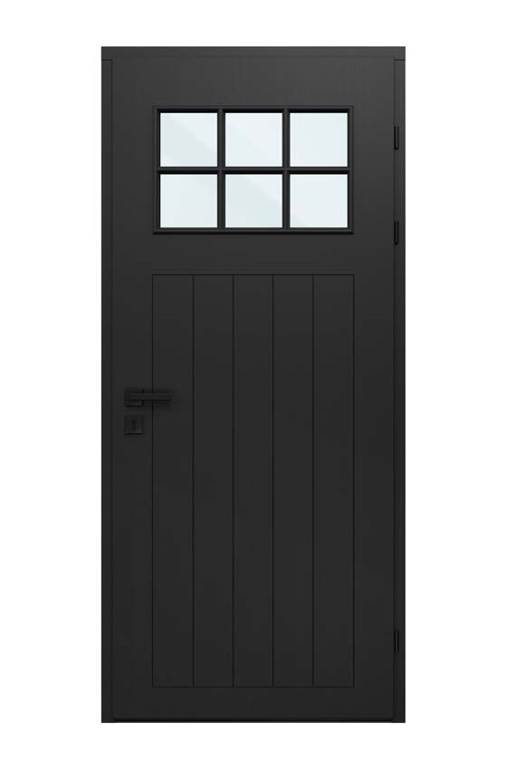 Porte extérieure bois Alva meranti noir verre clair 980x2180mm ouvrant à droite