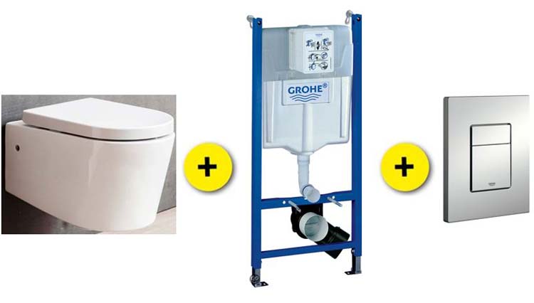 Set de toilette Honk blanc avec siège +reserv Solido+plaque chrome mat