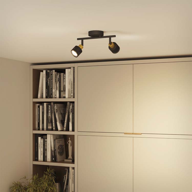 Opbouwspot - Zwart/goud - 27,4x13,4x11,2cm - GU10 - 2x35W