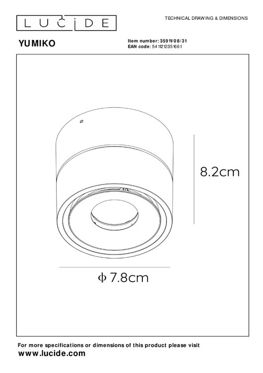 Lucide YUMIKO - Plafondspot - LED Dimb. - 1x8W 2700K - Wit