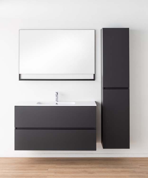 Meuble de salle de bains Puro noir mat suspendu avec lavabo simple blanc brillant 120cm