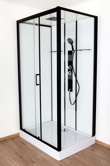 Douchecabine Penny thermostatisch links zwart/wit schuifdeur 115x85x218,5cm