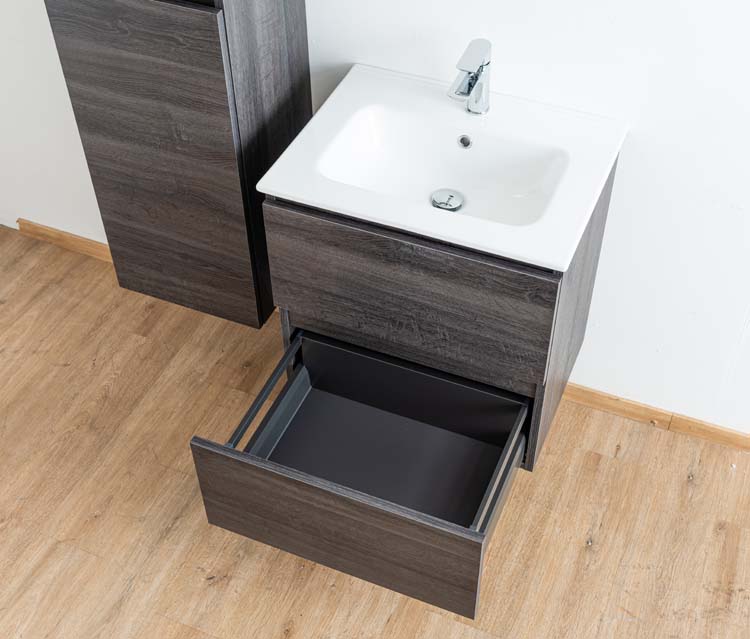 Meuble de salle de bain Dotan chêne foncé 600 mm lavabo porcelaine brillant