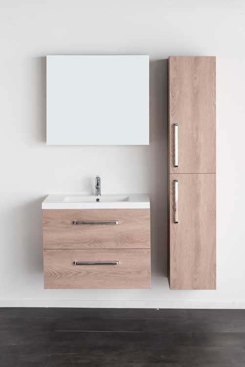 Meuble de salle de bains Bison chêne suspendu avec lavabo simple blanc brillant 80cm