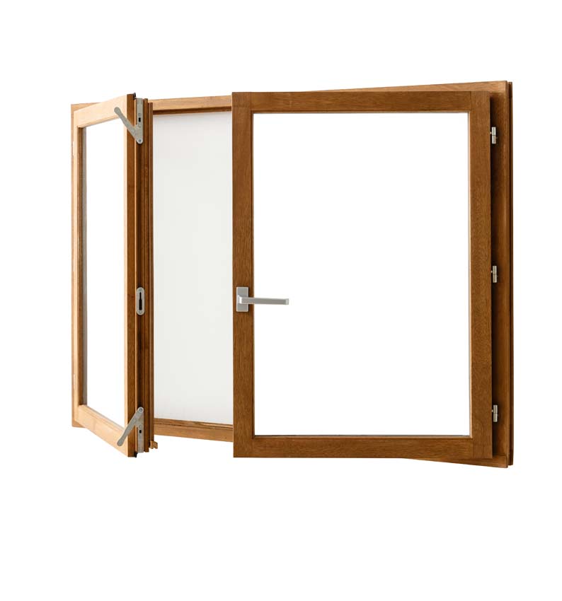 Fenêtre tournante à 2 vantaux Trae bois Meranti 55mm naturel L1400xH1000mm ouvrant à droite
