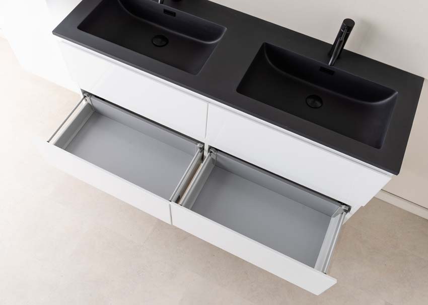 Badkamermeubel Tibo wit 1400 mm dubbele wastafel zwart mat
