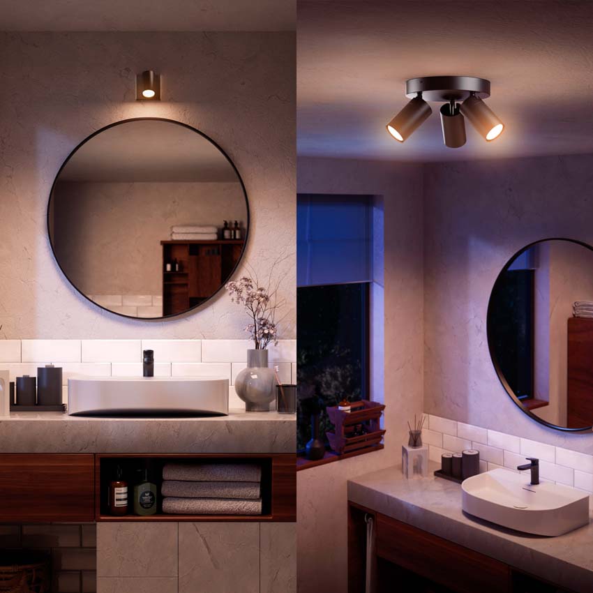 Spot plafond salle de bains noir 2 spots IP44