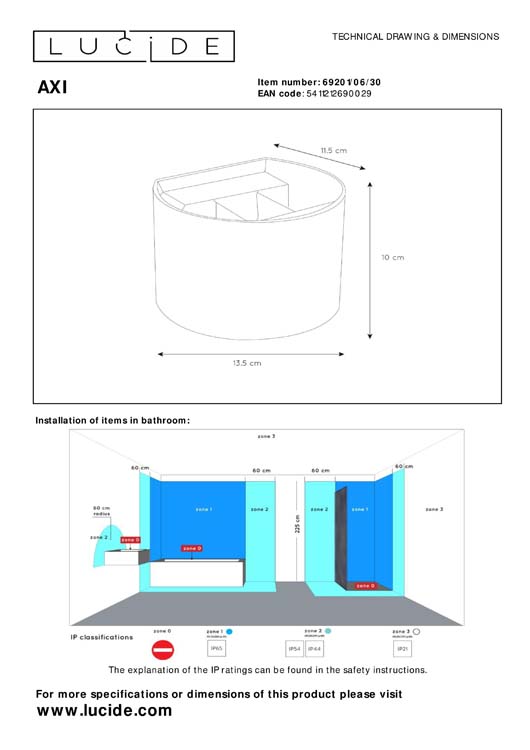 Spot mural Salle de bains - LED - 1x6W 2700K - IP54 - Noir - Ronde
