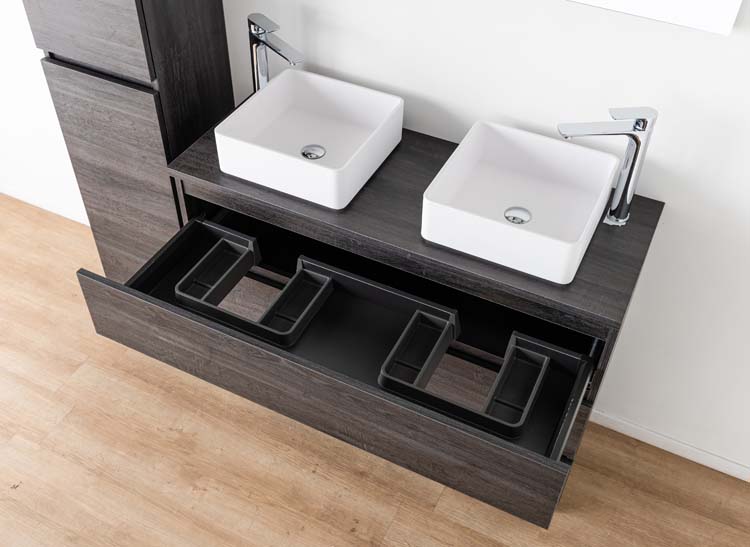 Meuble de salle de bain Dotan chêne foncé 1200 mm à poser tablette melamine