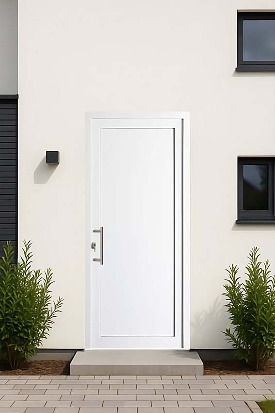 Porte extérieure panneau lisse PVC blanc 980x2180mm ouvrant à gauche Porte extérieure panneau lisse PVC blanc 980x2180mm ouvrant à gauche