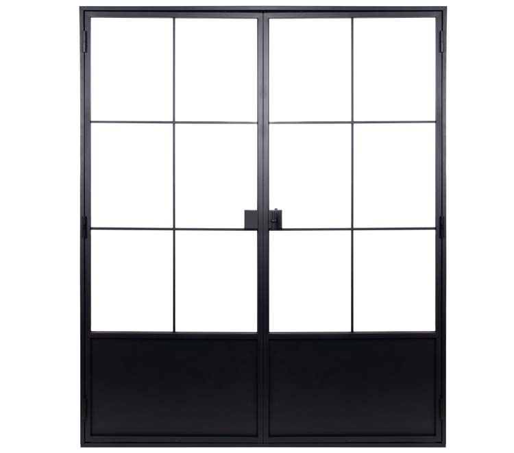 Porte intérieure double en acier Black Glamour noir 2x6V poussant à gauche sur mesure