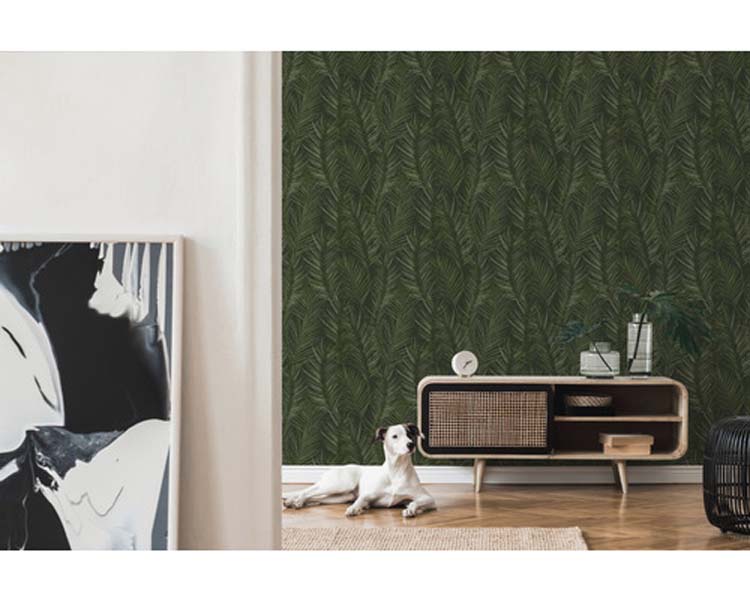 Vinyl op vlies behang 0.53x10m wf palm khaki Vinyl op vlies behang 0.53x10m wf palm khaki