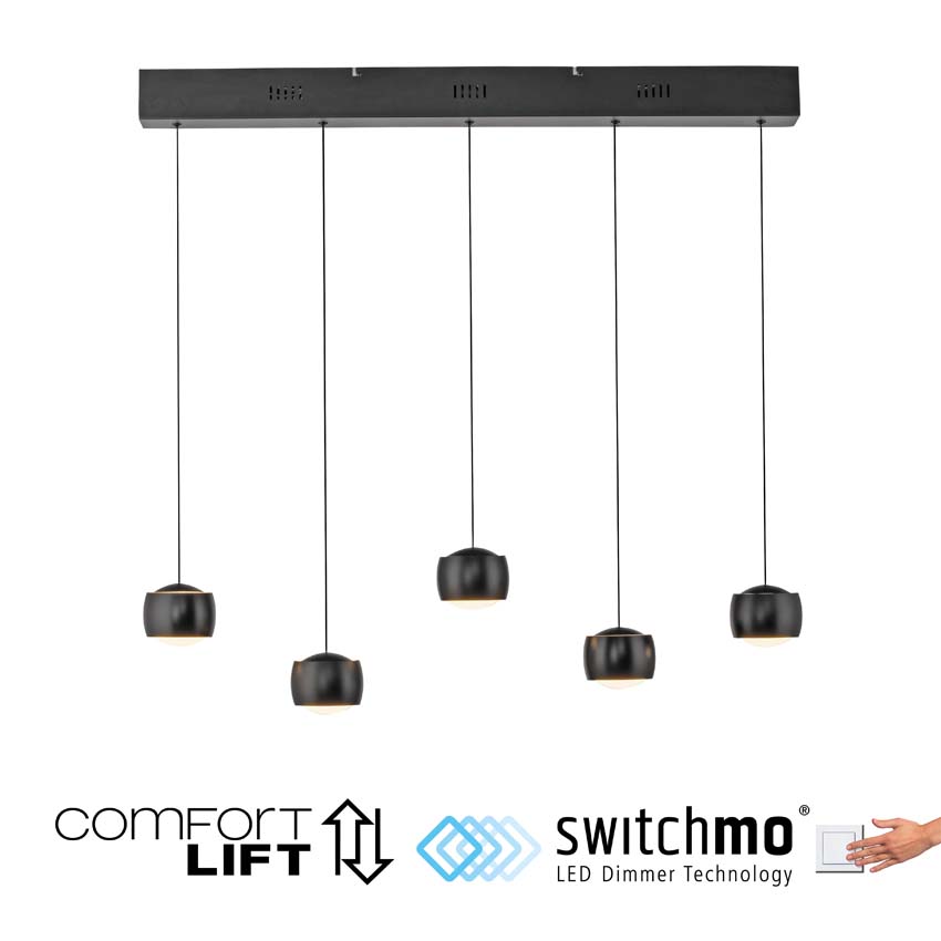 Suspension Easy Lift - Noir - 110x10cm - Dimmable - 5x5W - 3000K