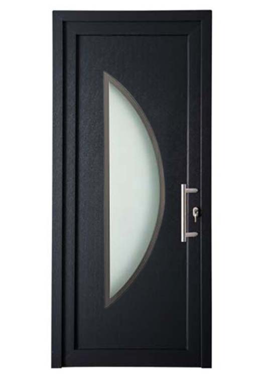 Porte extérieure demi-lune bordure inox PVC verre mat anthracite/blanc 980x2180mm ouvrant à droite