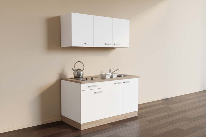 Keuken student wit/eik licht 150cm - inox kookplaat - zonder toestellen