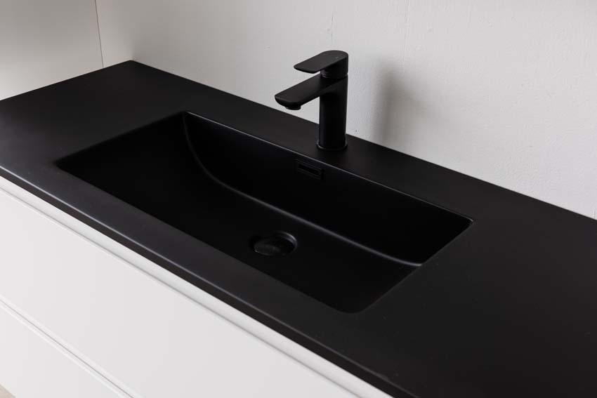 Badkamermeubel Tibo wit met enkele wastafel mat zwart 120cm