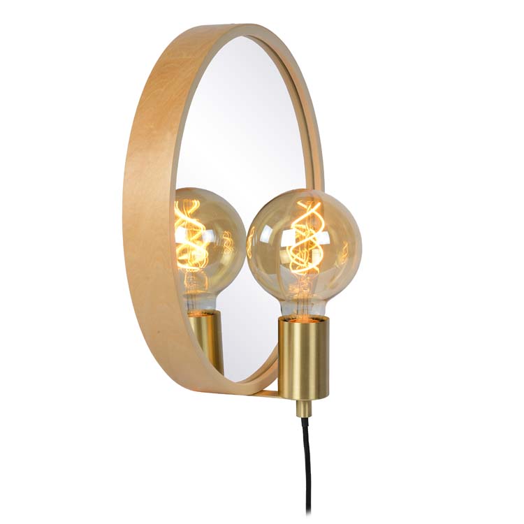 Spiegellamp - 1xE27 - Licht hout